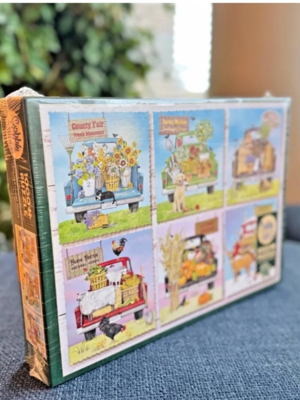NEW Cobble Hill 1000-piece Jigsaw Puzzle FARMER'S MARKET TRUCKS Flowers Animals